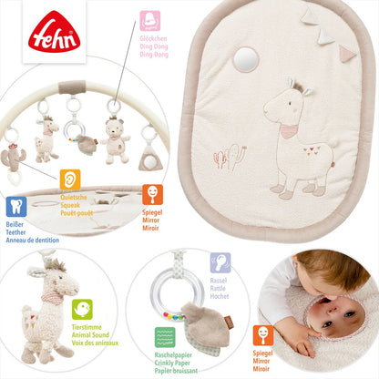 Babygym Lama Peru van Fehn met zacht speelkleed, hangende figuren en diverse speelfuncties voor baby’s.