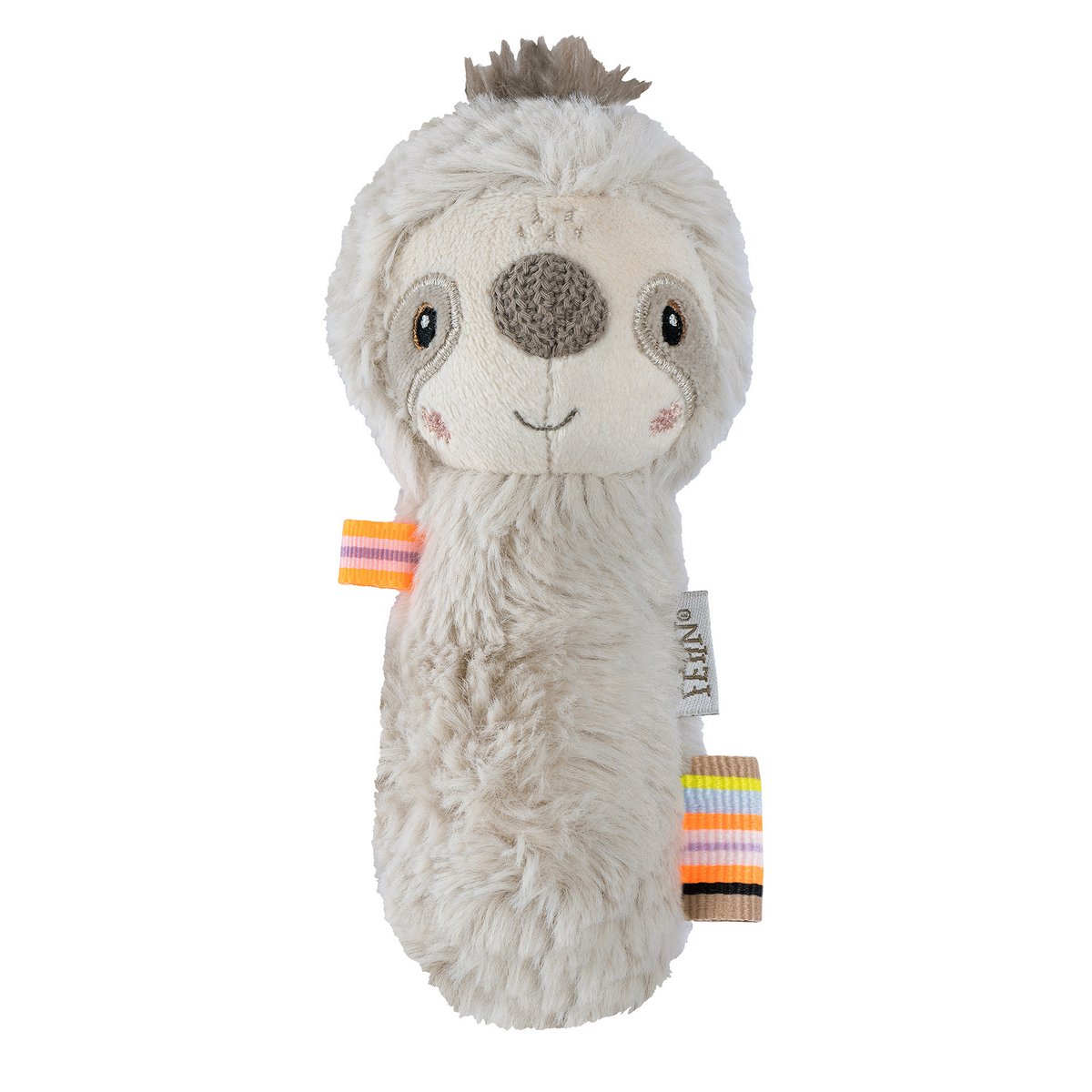 Rammelaar staaf met zachte luiaard van Fehn, ideaal speelgoed voor baby’s om te grijpen, voelen en luisteren.