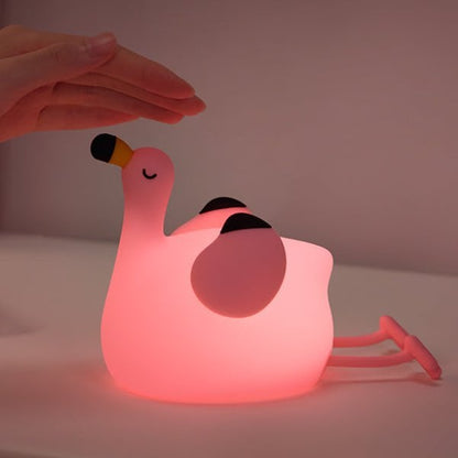 Roze flamingo nachtlampje met warm LED-licht – kindvriendelijke verlichting voor babykamer of kinderkamer met telefoonhouder