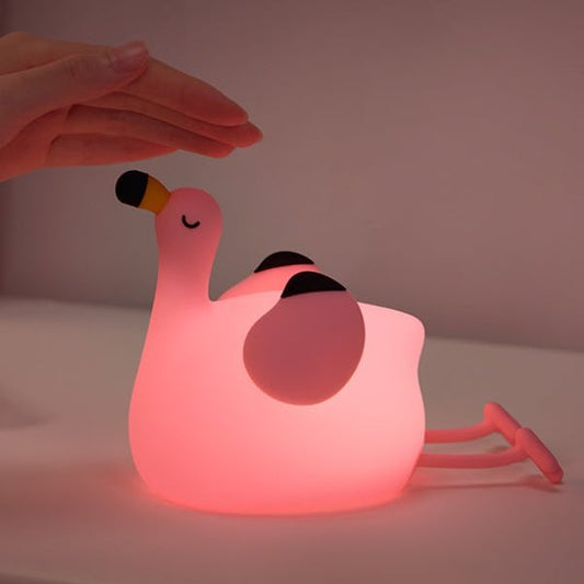 Roze flamingo nachtlampje met warm LED-licht – kindvriendelijke verlichting voor babykamer of kinderkamer met telefoonhouder
