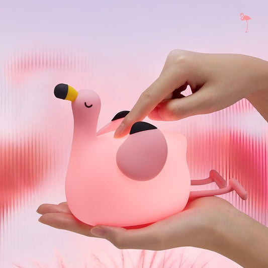 Roze flamingo nachtlampje met warm LED-licht – kindvriendelijke verlichting voor babykamer of kinderkamer met telefoonhouder