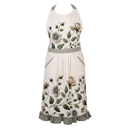 Keukenschort Gently Blooming van Clayre & Eef in wit met bloemen en bladeren