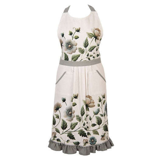 Keukenschort Gently Blooming van Clayre & Eef in wit met bloemen en bladeren