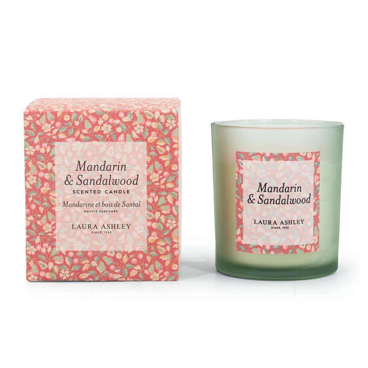 Laura Ashley geurkaars Mandarin & Sandalwood – groene luxe geurkaars met frisse en warme geur.