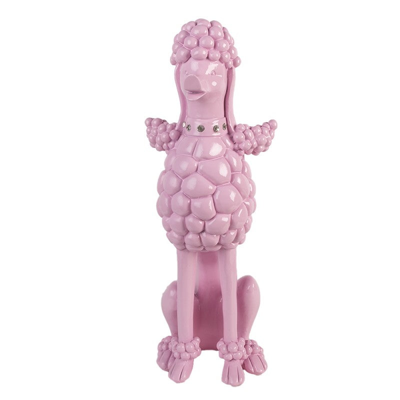 Clayre & Eef roze poedel decoratiebeeldje – chique hondenbeeldje voor vensterbank, kast of tafel