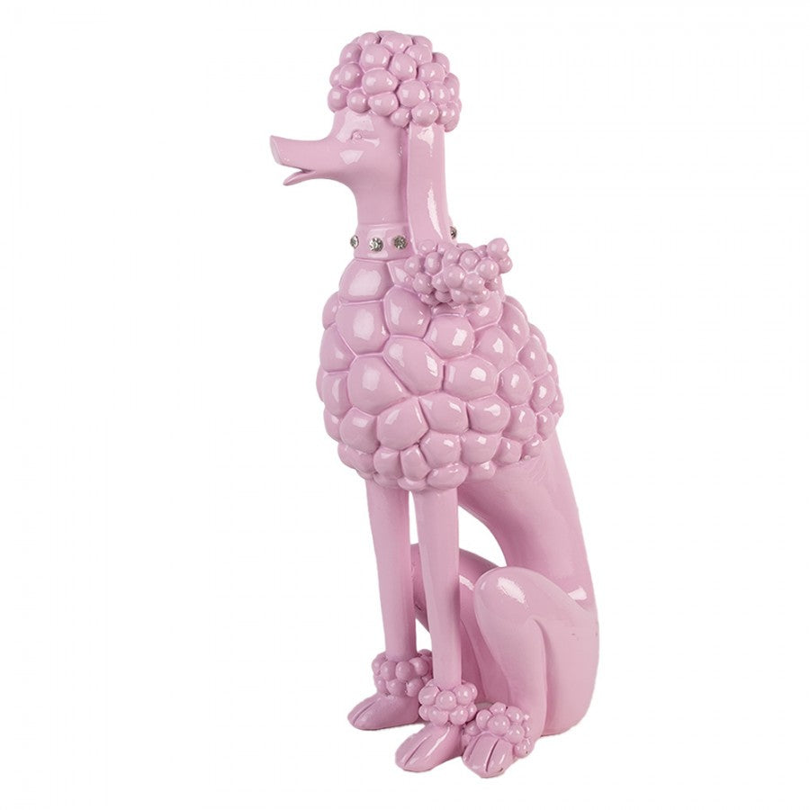 Clayre & Eef roze poedel decoratiebeeldje – chique hondenbeeldje voor vensterbank, kast of tafel