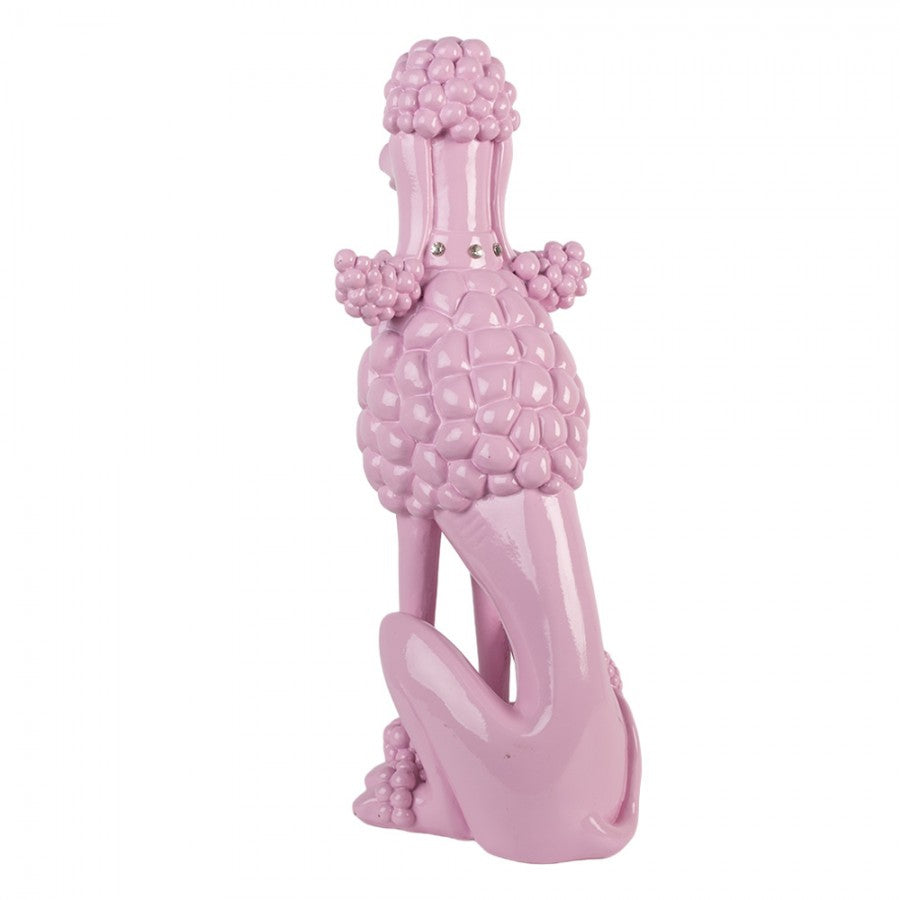 Clayre & Eef roze poedel decoratiebeeldje – chique hondenbeeldje voor vensterbank, kast of tafel