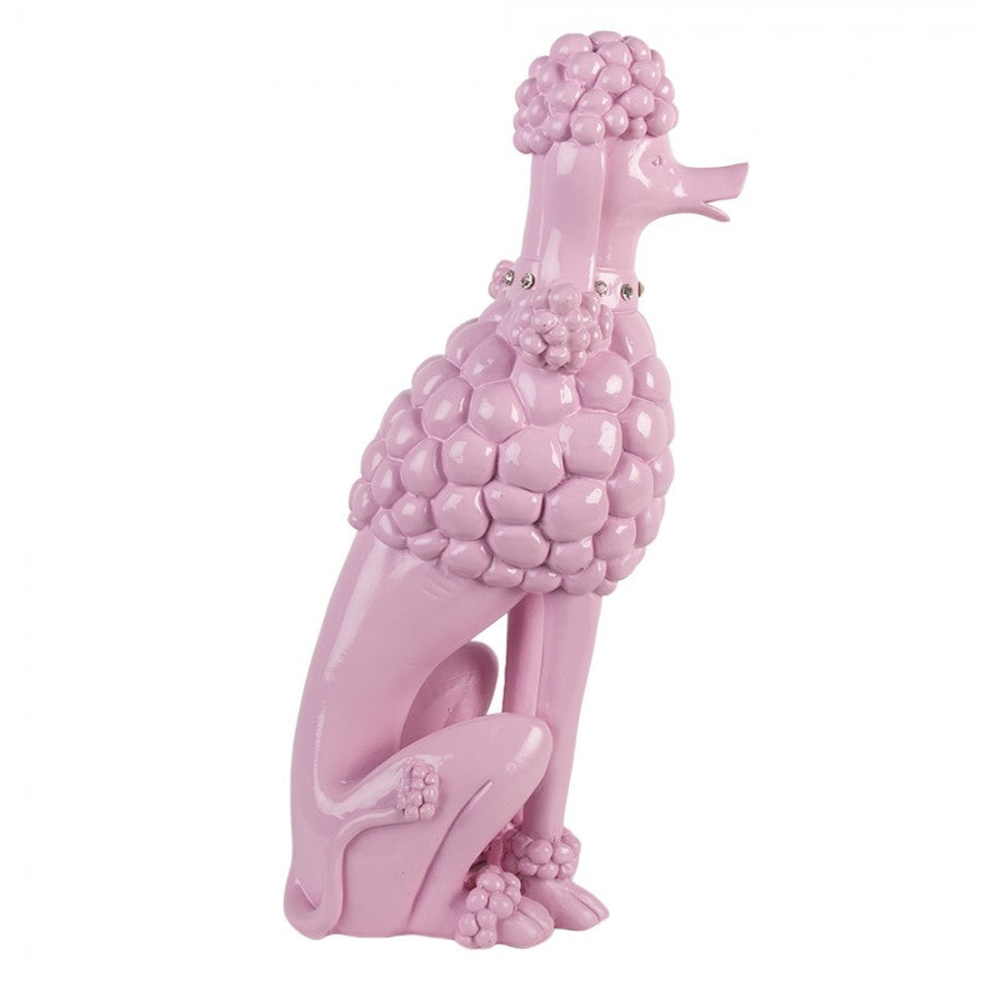 Clayre & Eef roze poedel decoratiebeeldje – chique hondenbeeldje voor vensterbank, kast of tafel