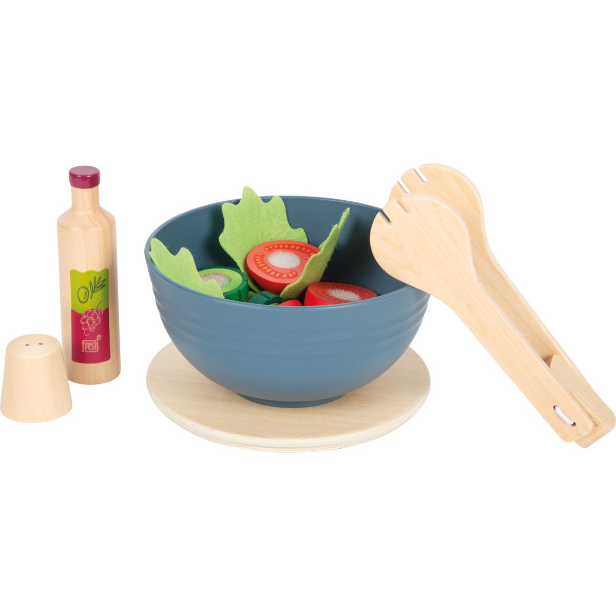 Small Foot houten salade speelset met groente, slabak en pollepel – educatief speelgoed voor peuters en kleuters.
