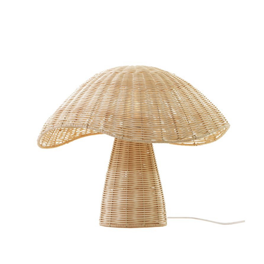 KidsDepot Boletus Zwam paddenstoel tafellamp van rotan, bohemian stijl, geschikt voor kinderkamer of nachtkastje.