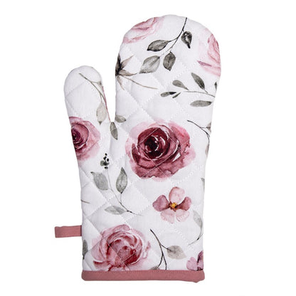 Clayre & Eef ovenwant Rustic Rose met rode rozen, bladeren en landelijke stijl van katoen