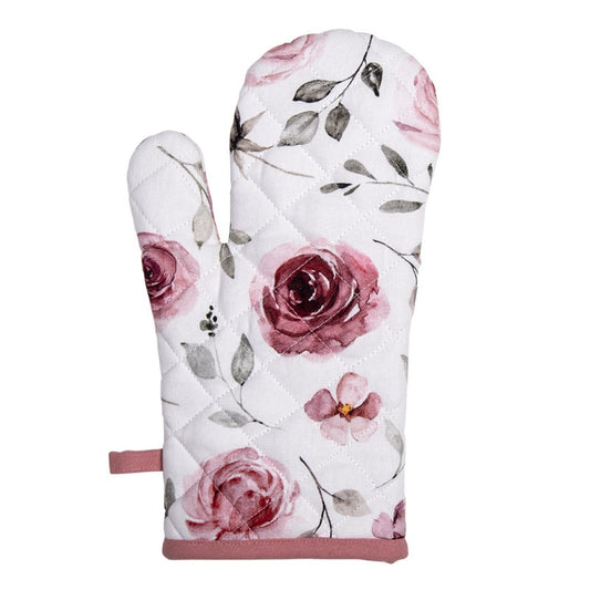 Clayre & Eef ovenwant Rustic Rose met rode rozen, bladeren en landelijke stijl van katoen