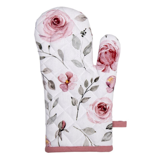 Clayre & Eef ovenwant Rustic Rose met rode rozen, bladeren en landelijke stijl van katoen