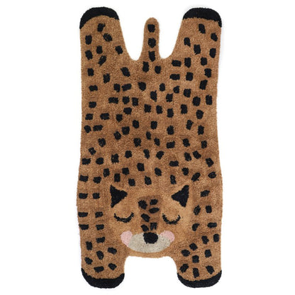 Little Cheetah vloerkleed in de vorm van een cheetah, zwart, bruin, en wit, 100% katoen, voor kinderkamer