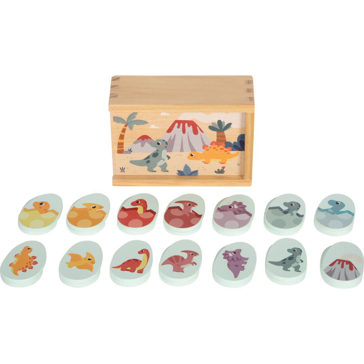 Small Foot Memory Dino kinderspel met houten kaartjes en dinosaurus thema – educatief spel voor peuters en kleuters.
