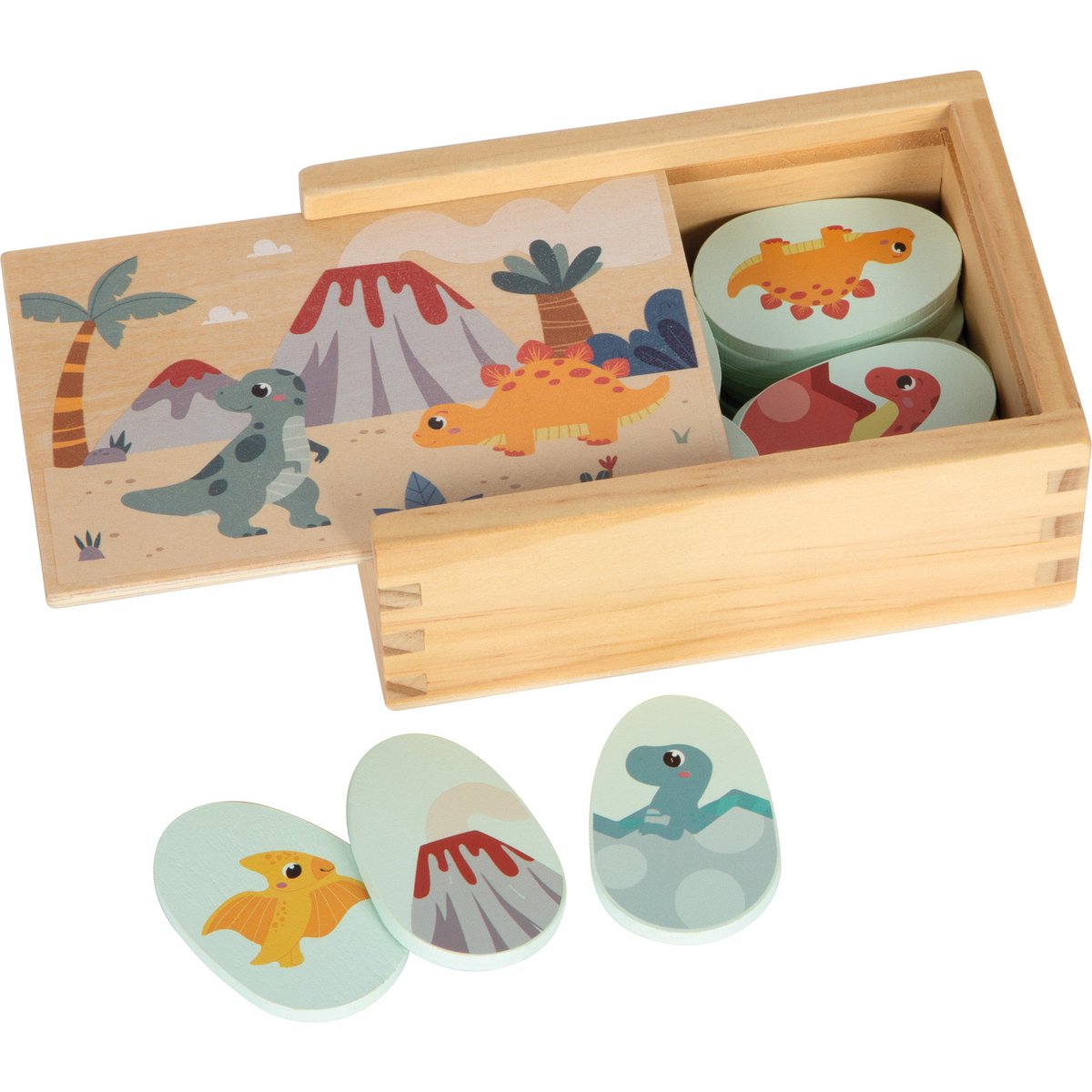 Small Foot Memory Dino kinderspel met houten kaartjes en dinosaurus thema – educatief spel voor peuters en kleuters.