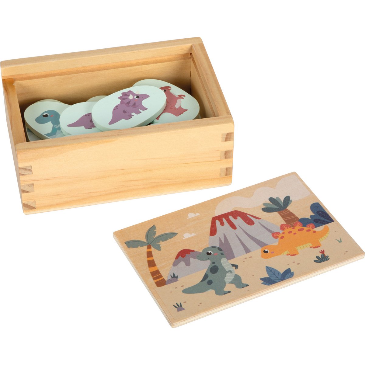 Small Foot Memory Dino kinderspel met houten kaartjes en dinosaurus thema – educatief spel voor peuters en kleuters.