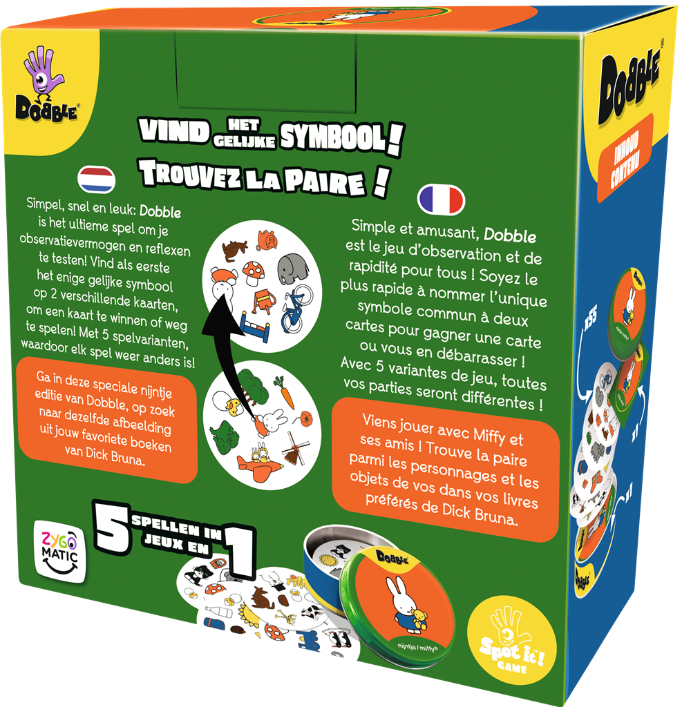 Dobble Nijntje kaartspel met Dick Bruna illustraties – leuk en leerzaam spel voor kinderen vanaf 4 jaar.