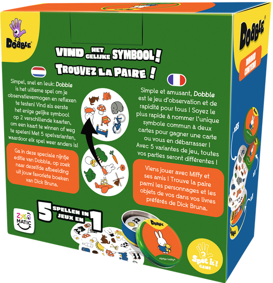 Dobble Nijntje kaartspel met Dick Bruna illustraties – leuk en leerzaam spel voor kinderen vanaf 4 jaar.