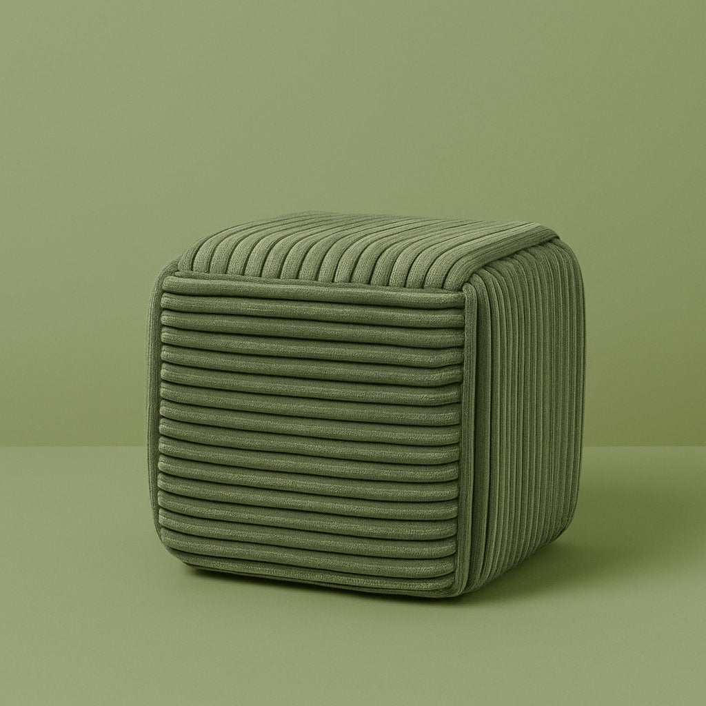 Groene vierkante ribfluwelen poef Wiki van Mondex.