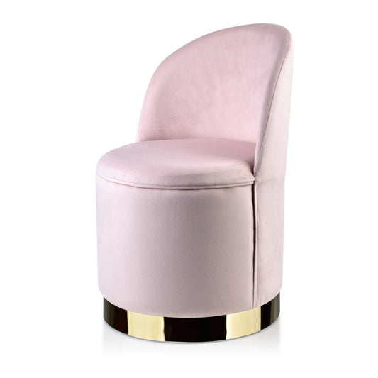 Stijlvolle RENEE roze fauteuil met fluwelen bekleding en gouden basis – modern en elegant design.