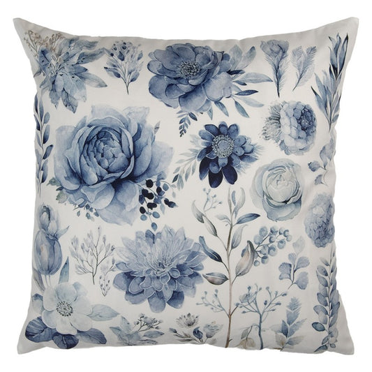 Wit-blauwe kussenhoes met bloemen van Clayre & Eef – romantisch ontwerp met rozen voor een sfeervol interieur
