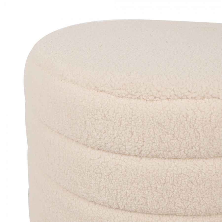 Set van 2 ronde beige teddy poefs, multifunctioneel als voetenbankje, bijzettafel of extra zitplek. Perfect voor moderne woonkamer, slaapkamer of decoratie.