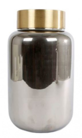 Vaas Sanne van Gifts Amsterdam, zilver met goud, 14x14x24 cm, glazen vaas voor droogbloemen en tulpen.