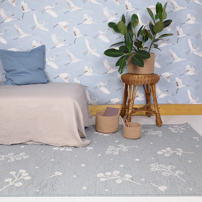 vloerkleed Little Nature, kinderkamer, grijs-blauw met bloemenpatroon, rechthoekig