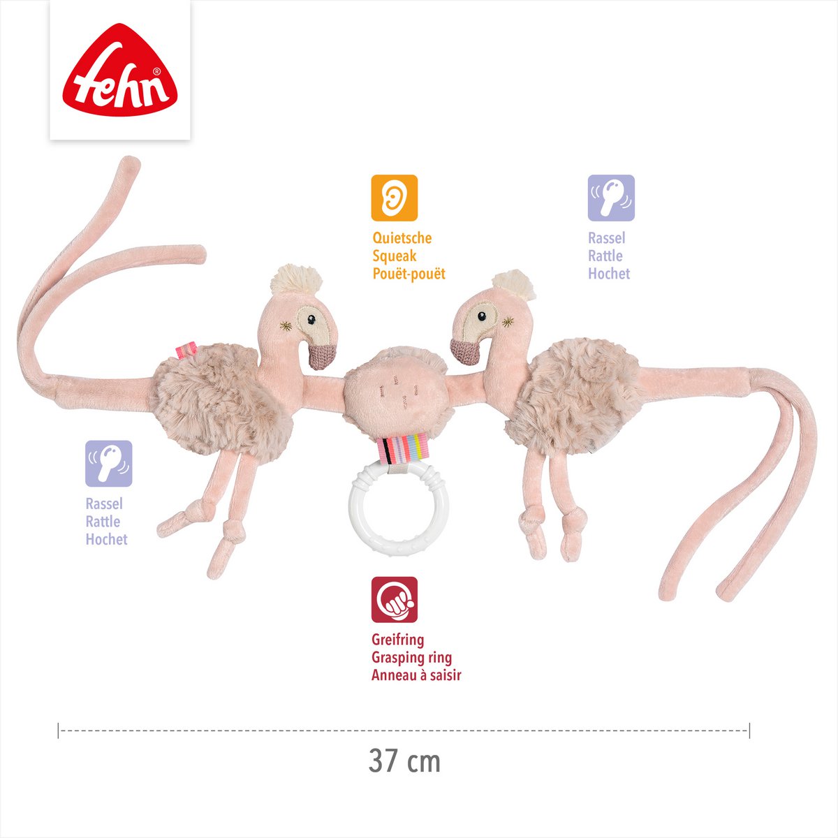 Fehn wagenspanner Flamingo – zachte roze flamingo spanner voor kinderwagen en baby’s