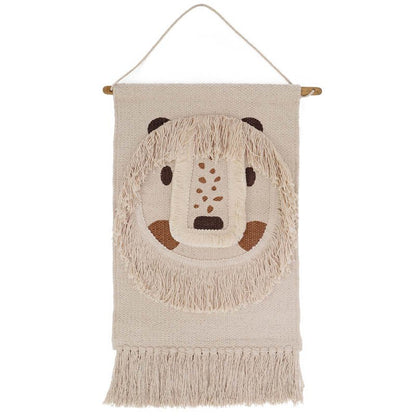 Wandkleed Leeuw Leopold in beige en bruin, perfect als muurdecoratie voor de kinderkamer, gemaakt van 100% katoen.