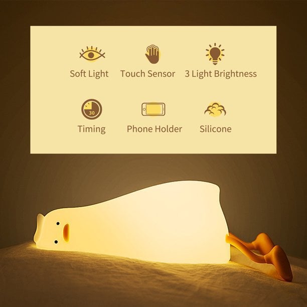 Witte eend nachtlampje met warm wit LED-licht – schattige duck decoratie voor babykamer en kinderkamer