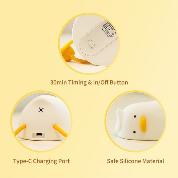 Witte eend nachtlampje met warm wit LED-licht – schattige duck decoratie voor babykamer en kinderkamer