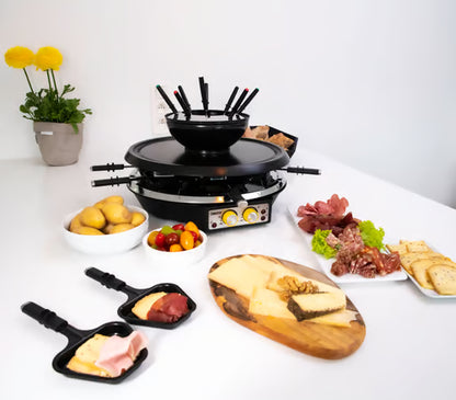 Sfeervolle opstelling van de Zanussi raclette en fondueset voor een avondje uit eten in eigen huis.