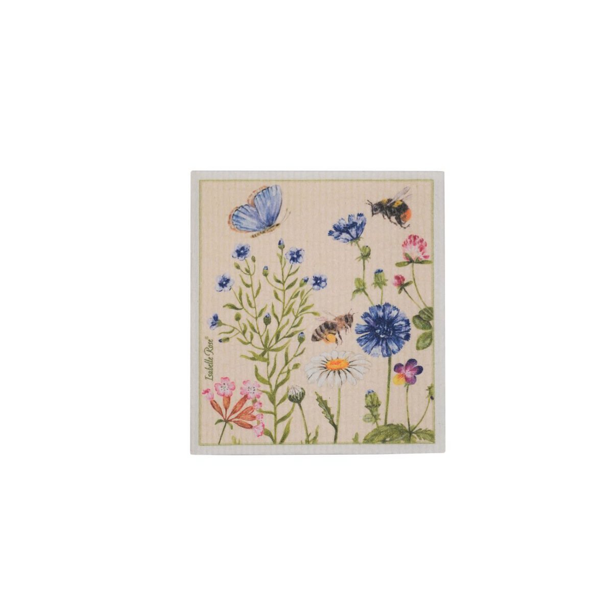Duurzame Zweedse vaatdoek met Bloemenweide print van biologisch afbreekbaar katoen en cellulose (17x20cm)