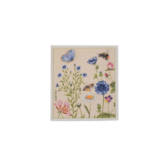 Duurzame Zweedse vaatdoek met Bloemenweide print van biologisch afbreekbaar katoen en cellulose (17x20cm)